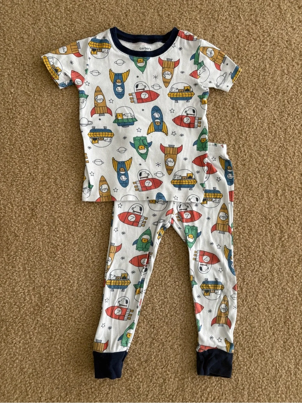 Carter's Yellow Construction & White Rocket Kids Pajama Sets